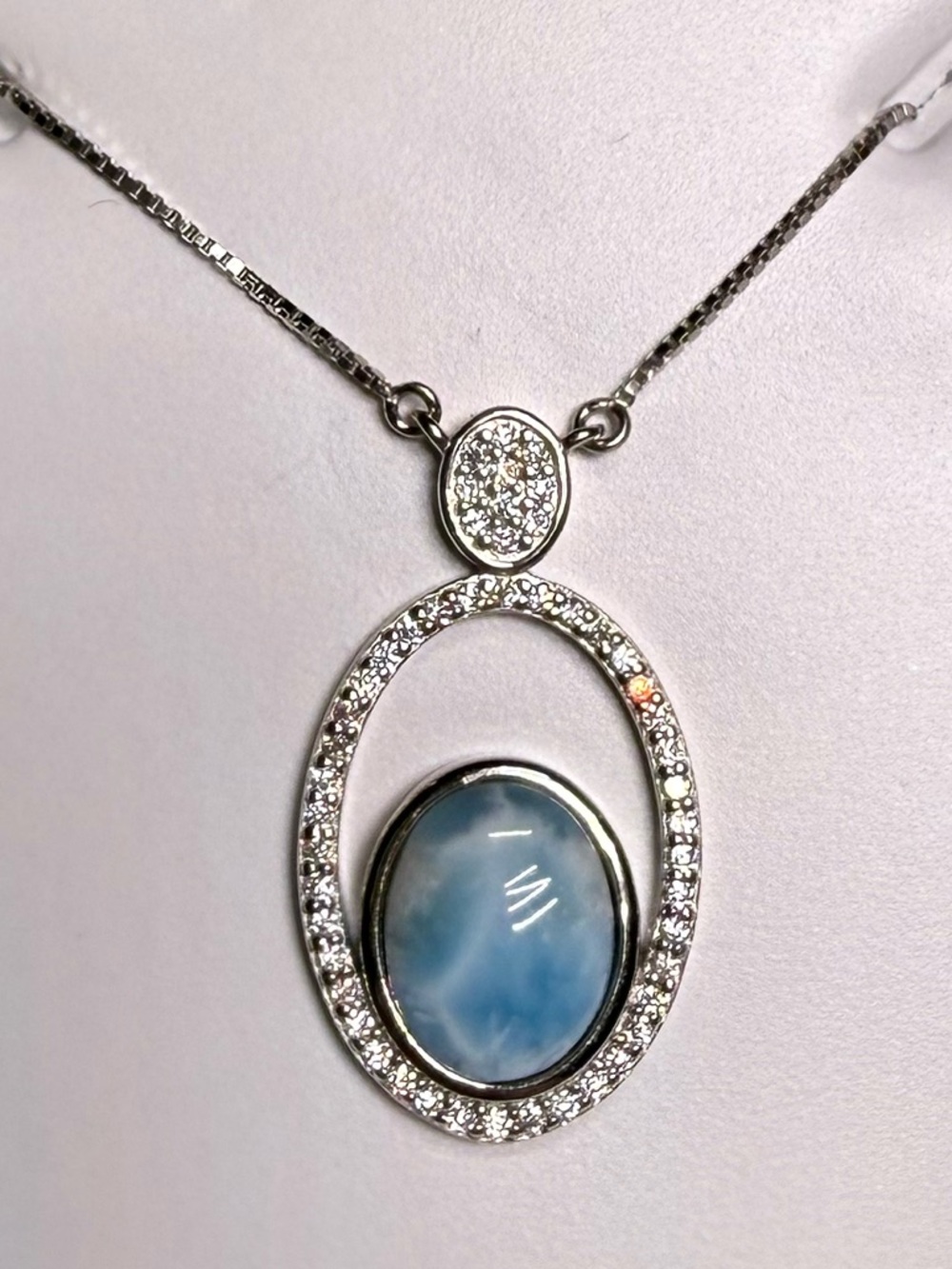 925 Larimar Moissanite Oval Pendant Necklace